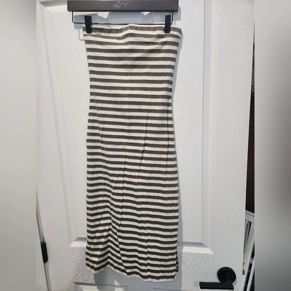 olive green and cream striped rvca midi dress